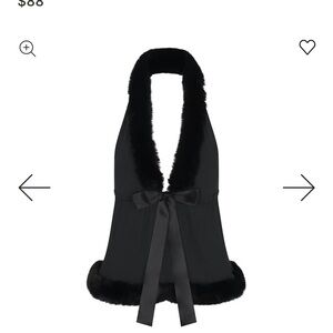 Black Halter Top with Faux Fur Trim